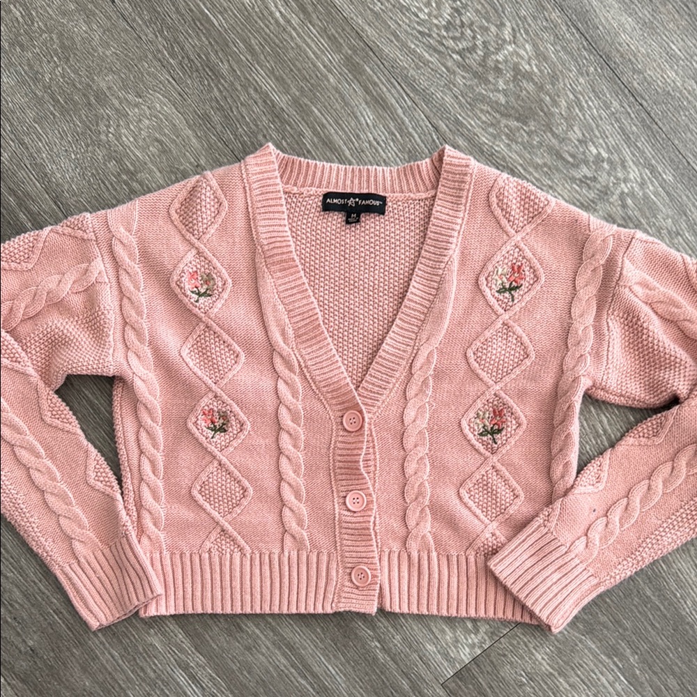 Almost Famous Pink Cable Knit Cardigan